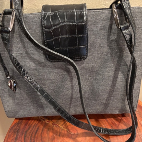 Dana B. & Karen Handbags - Dana B and Karen Grey Cloth Hand  Bag with Black Faux Leather Accents.